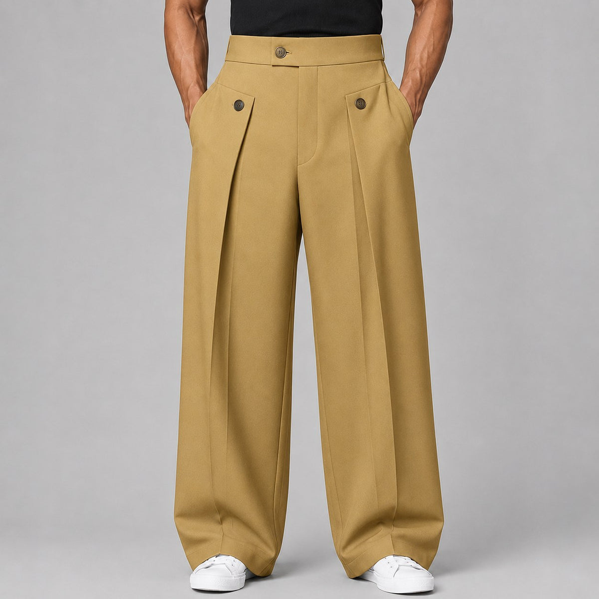 Men's Wide Leg Trousers with Front Pleats, Relaxed Fit 2