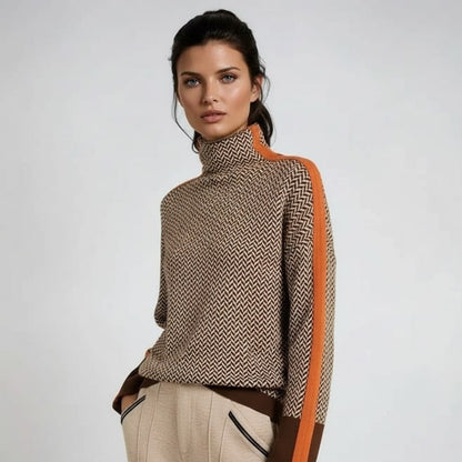 Fleece Soft Roll Neck Jumper, Chevron Knit with Stripes 2