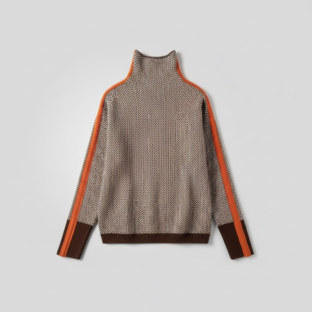 Fleece Soft Roll Neck Jumper, Chevron Knit with Stripes 3