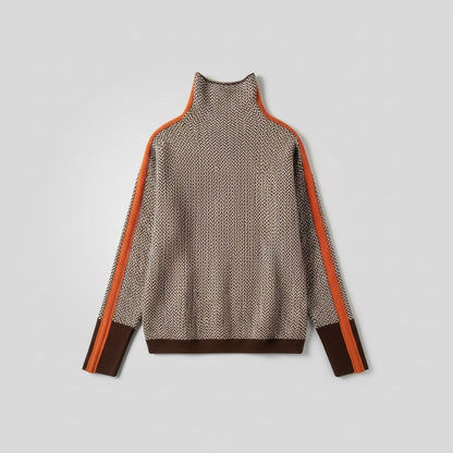 Fleece Soft Roll Neck Jumper, Chevron Knit with Stripes 3