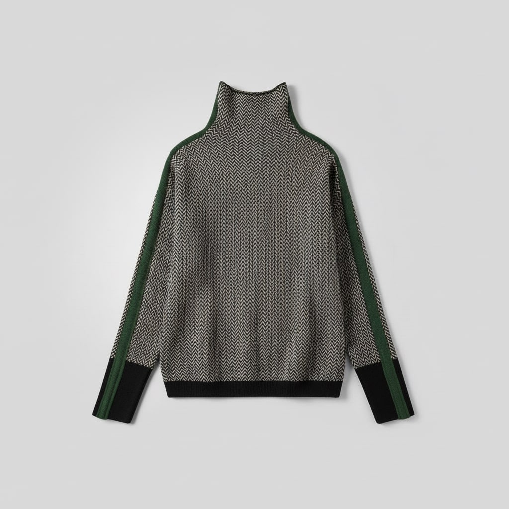 Fleece Soft Roll Neck Jumper, Chevron Knit with Stripes 4