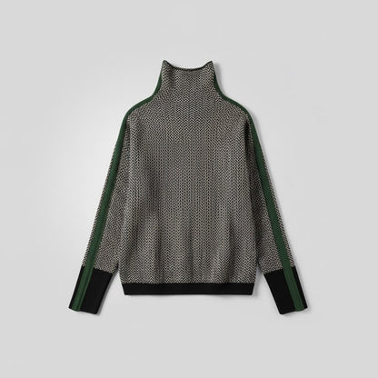 Fleece Soft Roll Neck Jumper, Chevron Knit with Stripes 4