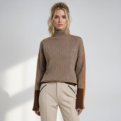 Fleece Soft Roll Neck Jumper, Chevron Knit with Stripes 6