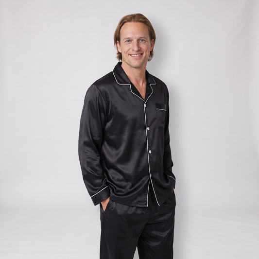 Satin Pyjama Set Long Sleeve Top and Trousers with Piping 1
