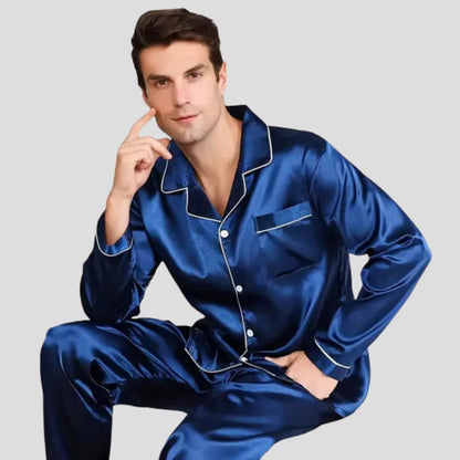 Satin Pyjama Set Long Sleeve Top and Trousers with Piping 2