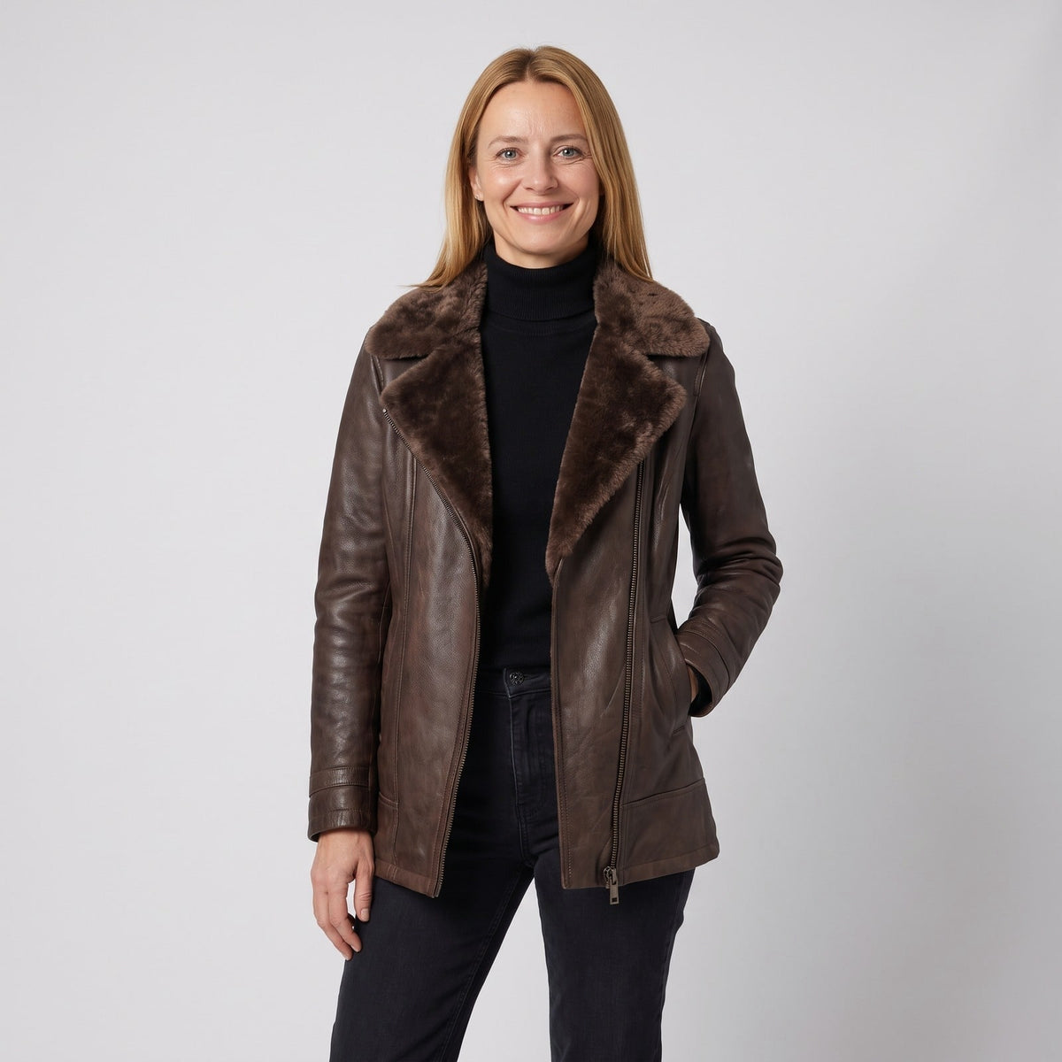 Shearling Jacket, Leather Jacket with Lined Collar 1