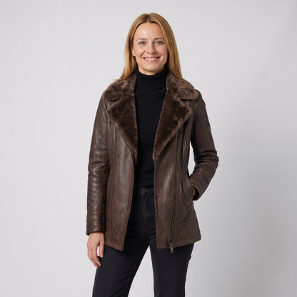 Shearling Jacket, Leather Jacket with Lined Collar 1