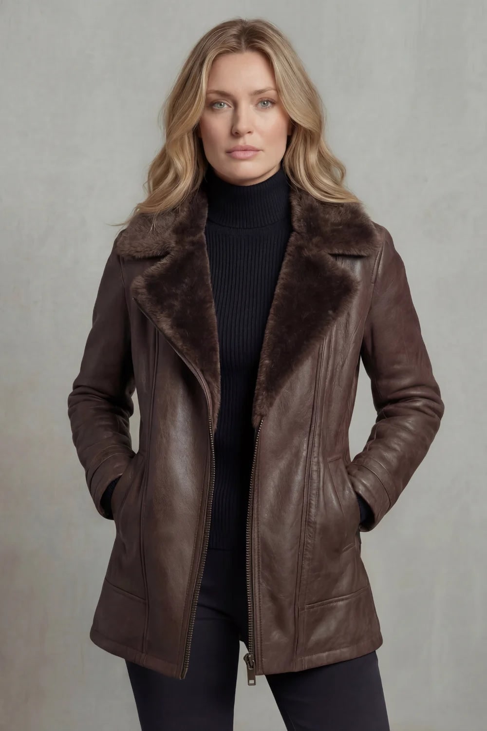 Shearling Jacket, Leather Jacket with Lined Collar 2