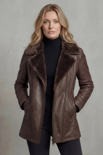 Shearling Jacket, Leather Jacket with Lined Collar 2