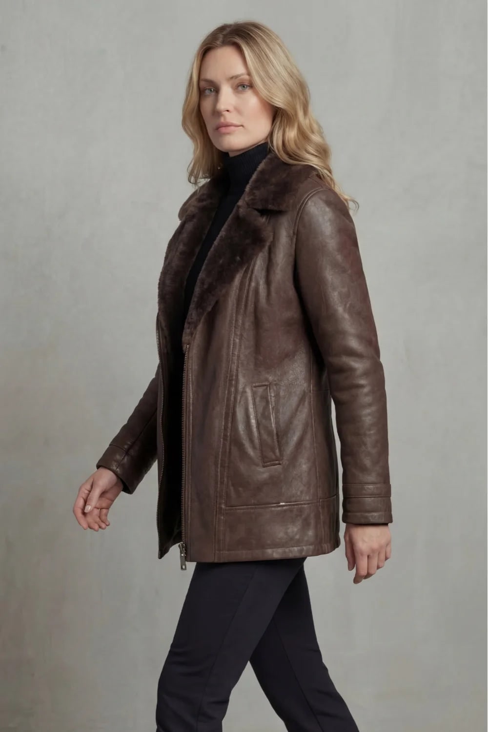 Shearling Jacket, Leather Jacket with Lined Collar 3
