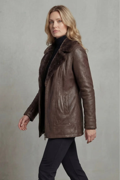 Shearling Jacket, Leather Jacket with Lined Collar 3