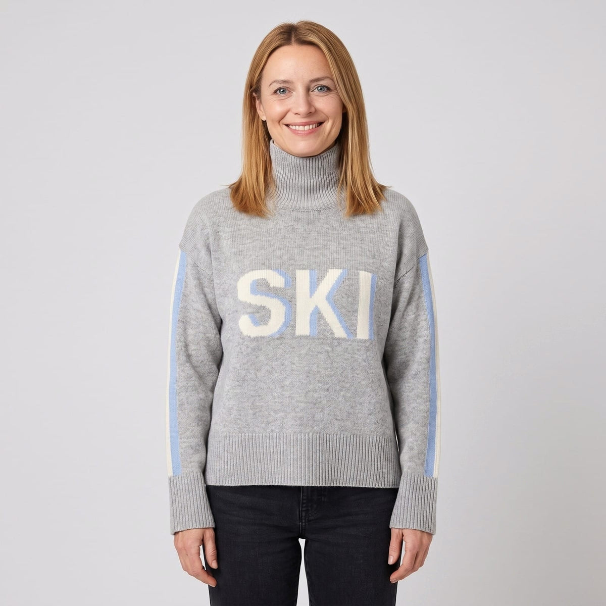 Ski Sweater Retro Turtleneck with SKI Intarsia Graphic 1