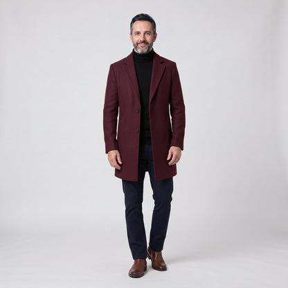 Long Coat Slim Fit for Men, Classic Wool Coat with Lapels 1