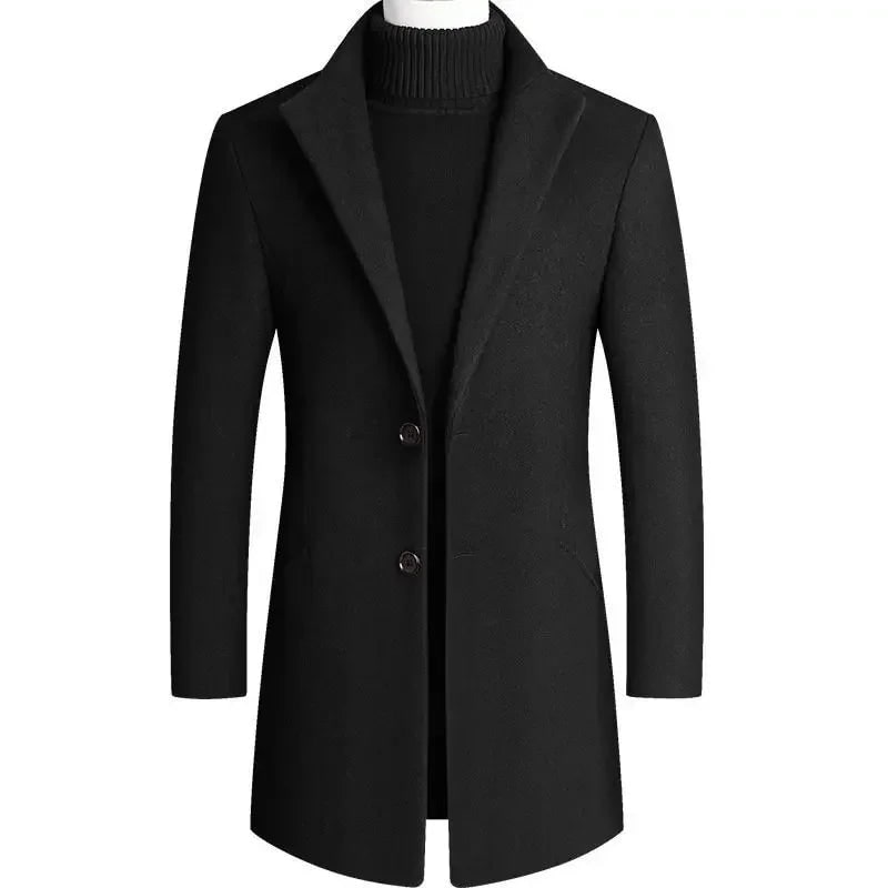 Long Coat Slim Fit for Men, Classic Wool Coat with Lapels 2