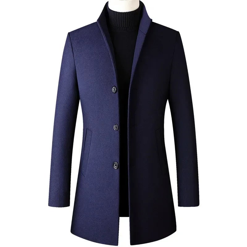 Long Coat Slim Fit for Men, Classic Wool Coat with Lapels 3
