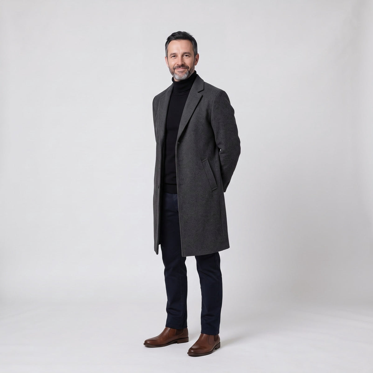 Long Coat for Men, Slim Fit Single Breasted Overcoat 1