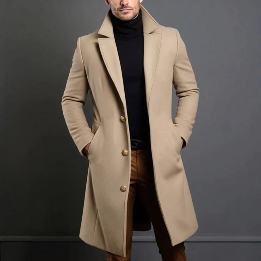 Long Coat for Men, Slim Fit Single Breasted Overcoat 2