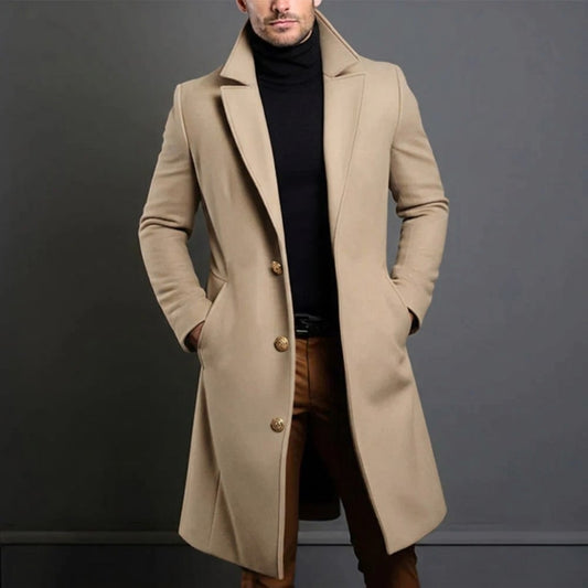 Long Coat for Men, Slim Fit Single Breasted Overcoat 2