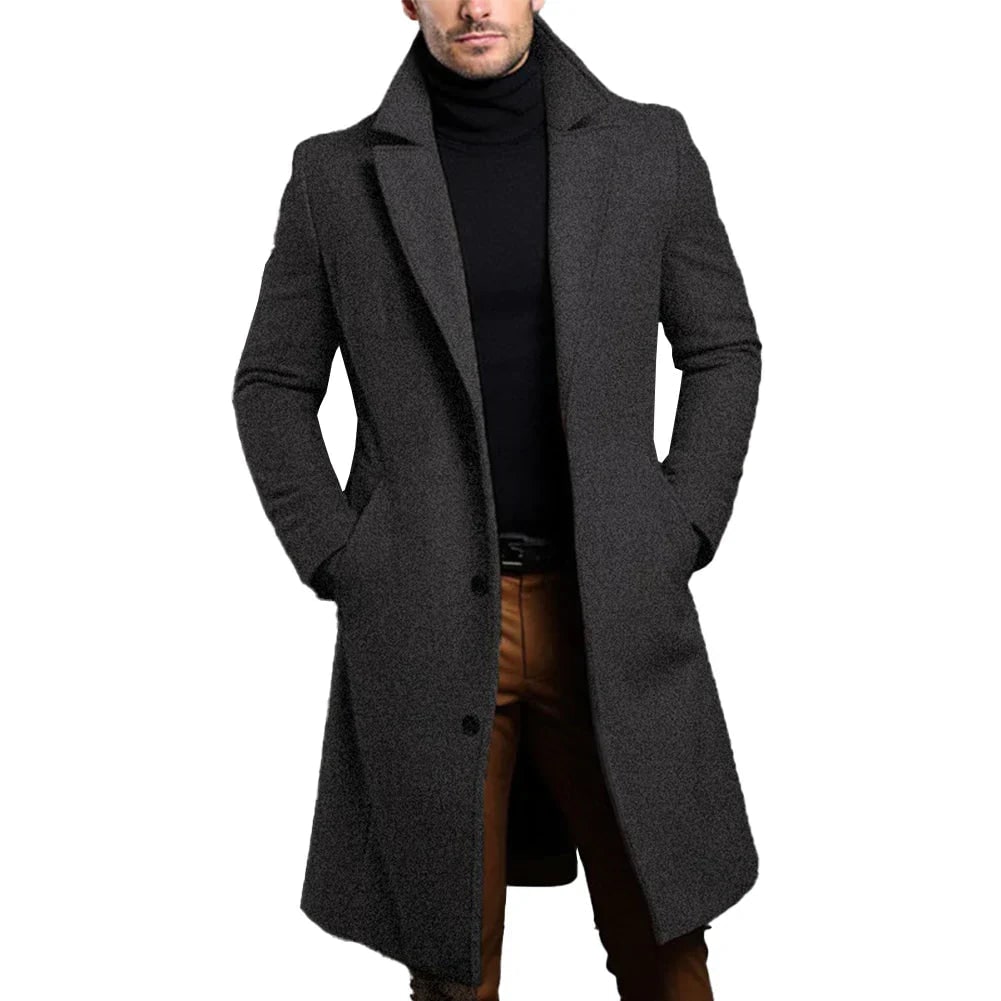Long Coat for Men, Slim Fit Single Breasted Overcoat 4