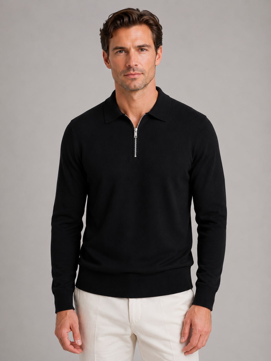 Half Zip Polo Jumper for Men in Fine Knit, Regular Fit 2
