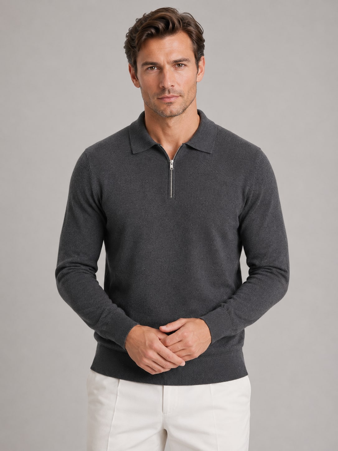Half Zip Polo Jumper for Men in Fine Knit, Regular Fit 7