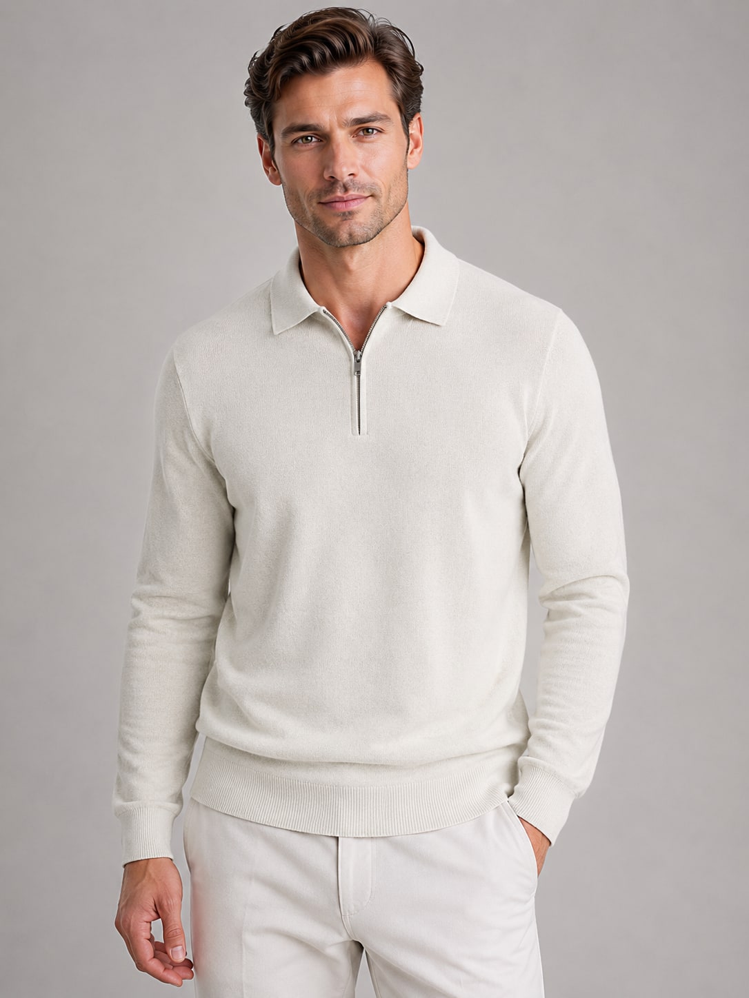 Half Zip Polo Jumper for Men in Fine Knit, Regular Fit 9