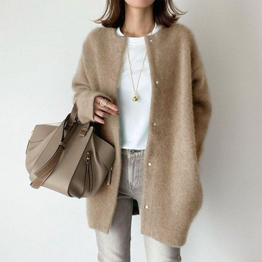 Cardigan, Elegant Longline Soft Fluffy Knit Button Cardigan 3