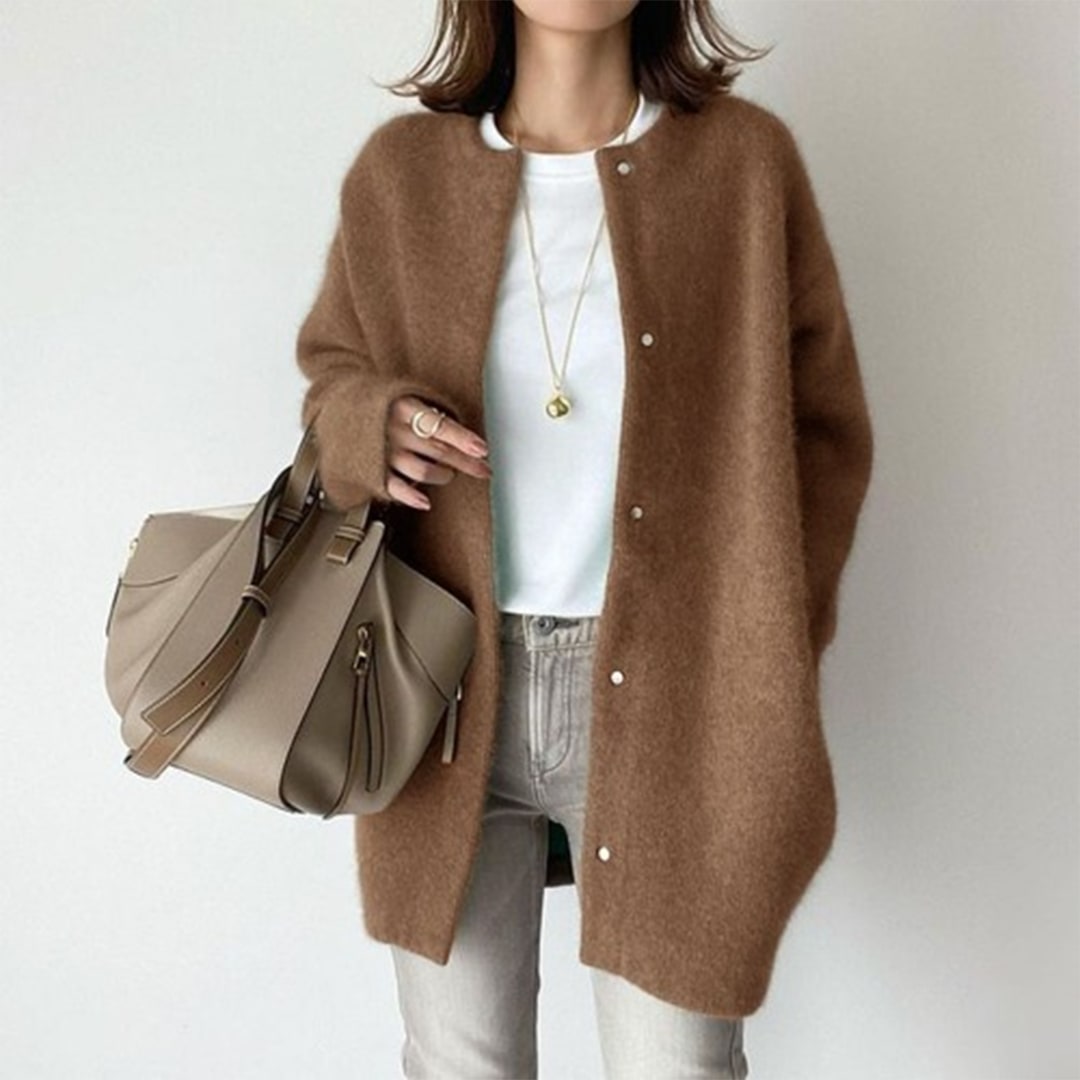 Cardigan, Elegant Longline Soft Fluffy Knit Button Cardigan 5