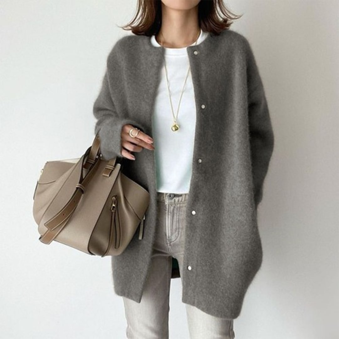 Cardigan, Elegant Longline Soft Fluffy Knit Button Cardigan 6