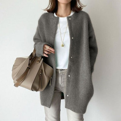 Cardigan, Elegant Longline Soft Fluffy Knit Button Cardigan 6