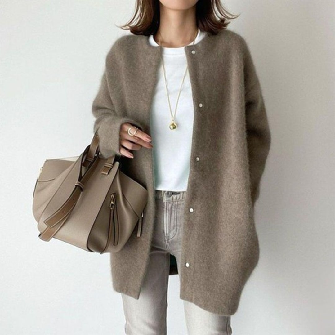Cardigan, Elegant Longline Soft Fluffy Knit Button Cardigan 7