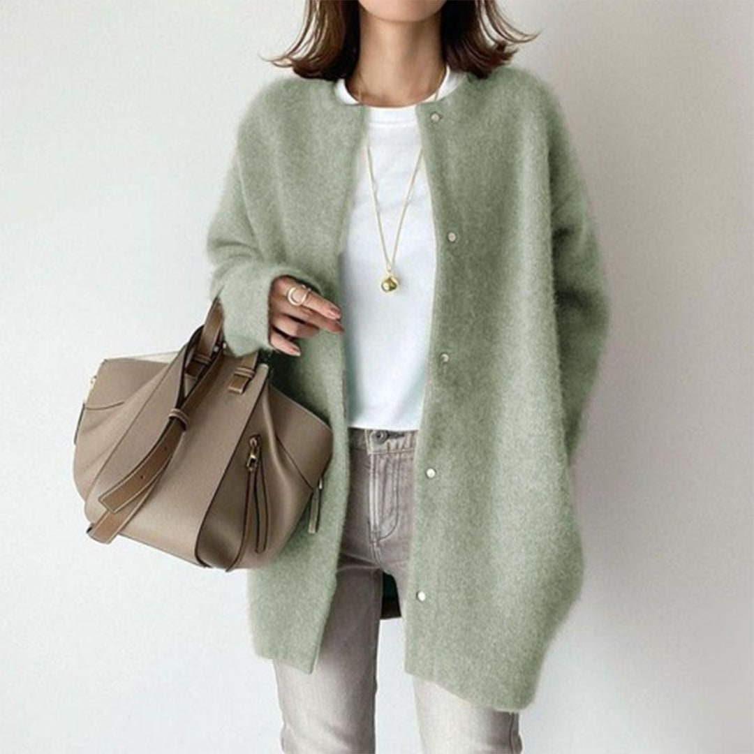 Cardigan, Elegant Longline Soft Fluffy Knit Button Cardigan 8