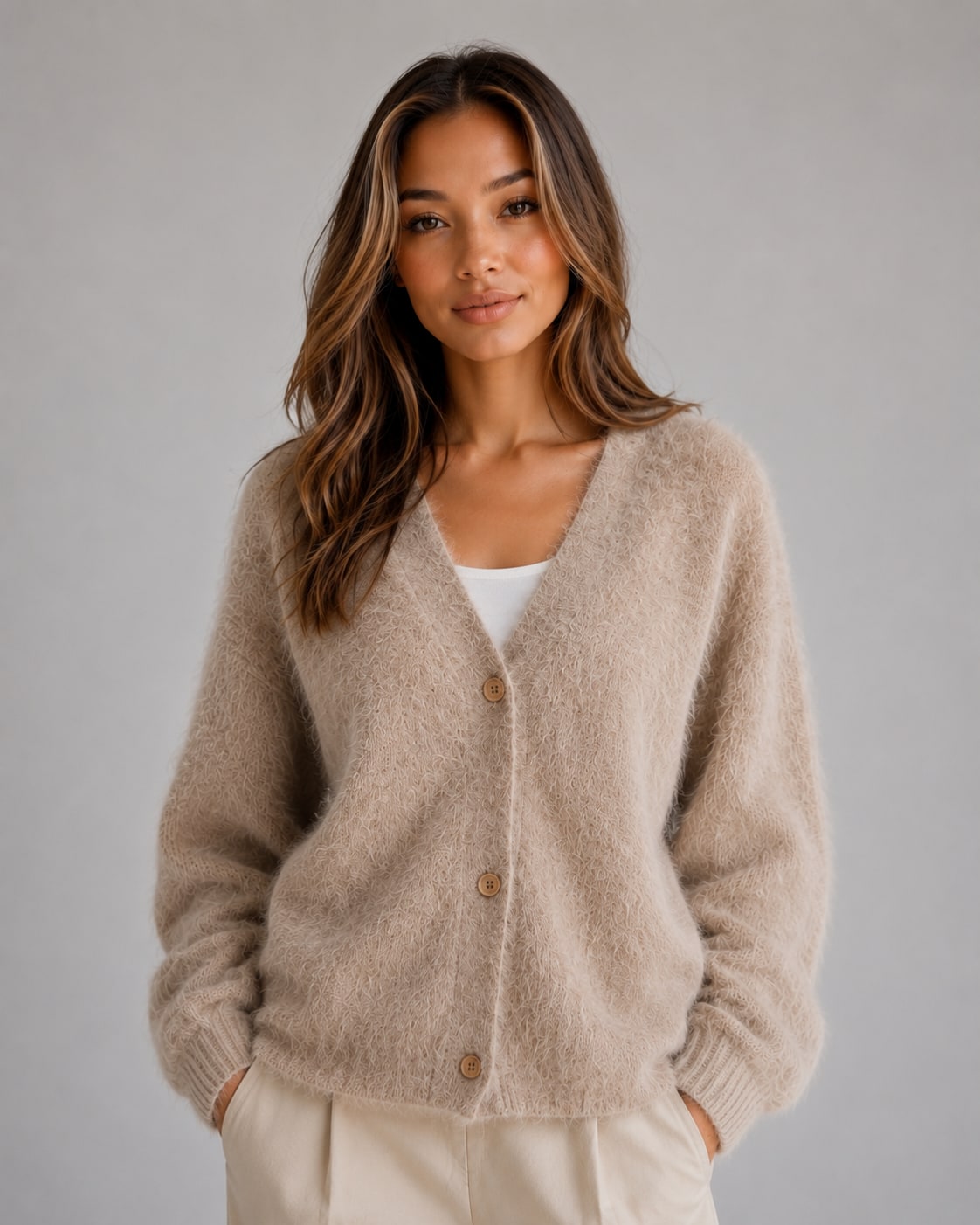 Soft Knit Button Cardigan Women's V-Neck Relaxed Fit 2