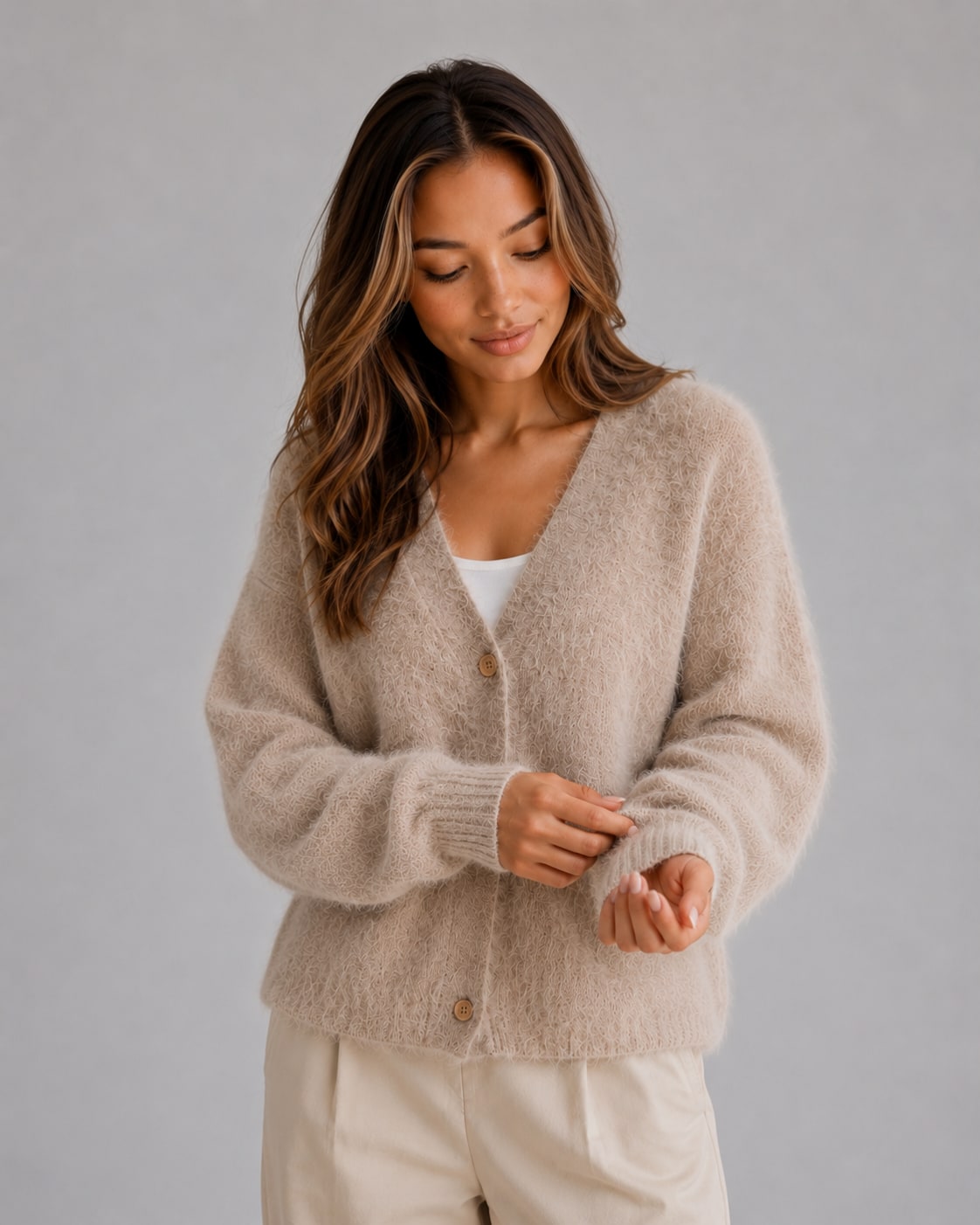 Soft Knit Button Cardigan Women's V-Neck Relaxed Fit 4