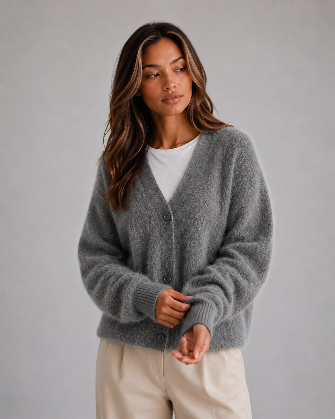 Soft Knit Button Cardigan Women's V-Neck Relaxed Fit 5