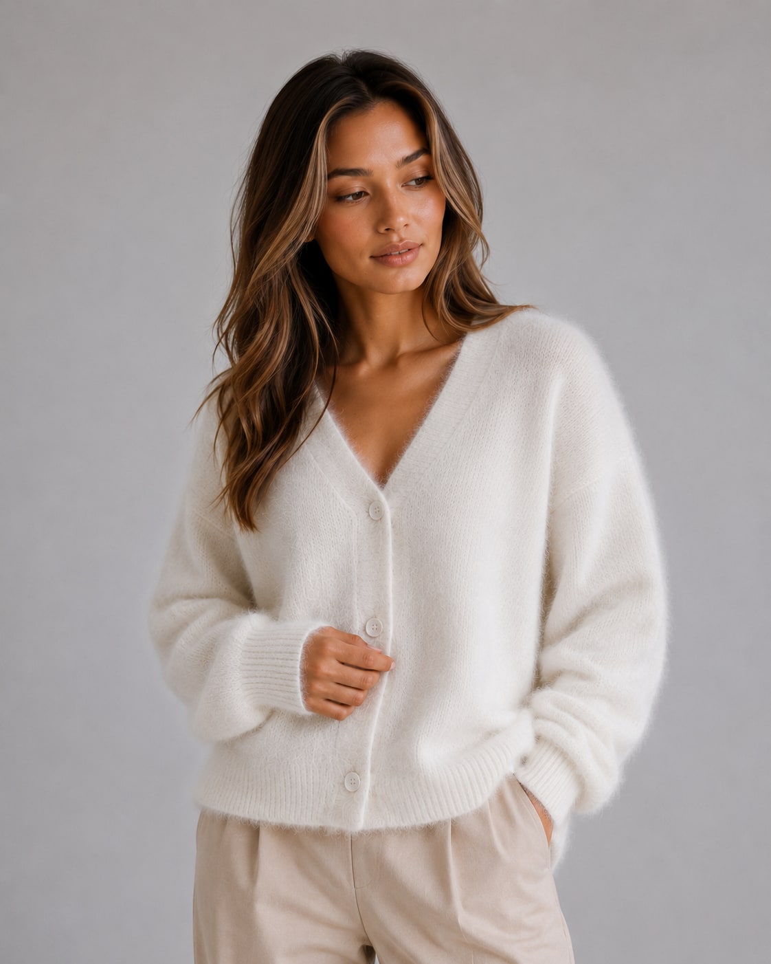 Soft Knit Button Cardigan Women's V-Neck Relaxed Fit 7