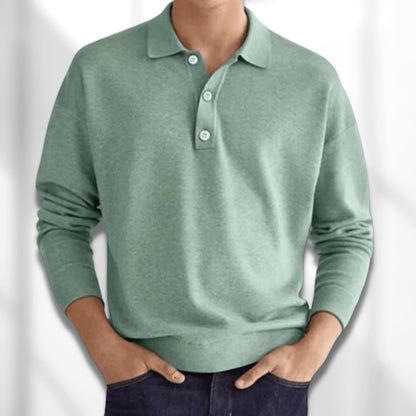 Long sleeve knit polo shirt in sage green