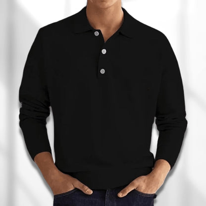 Long sleeve knit polo shirt in black