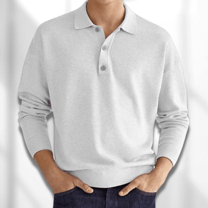 Long sleeve knit polo shirt in light grey