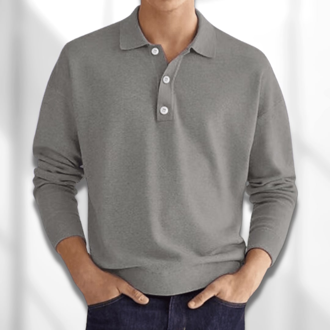 Long sleeve knit polo shirt in grey
