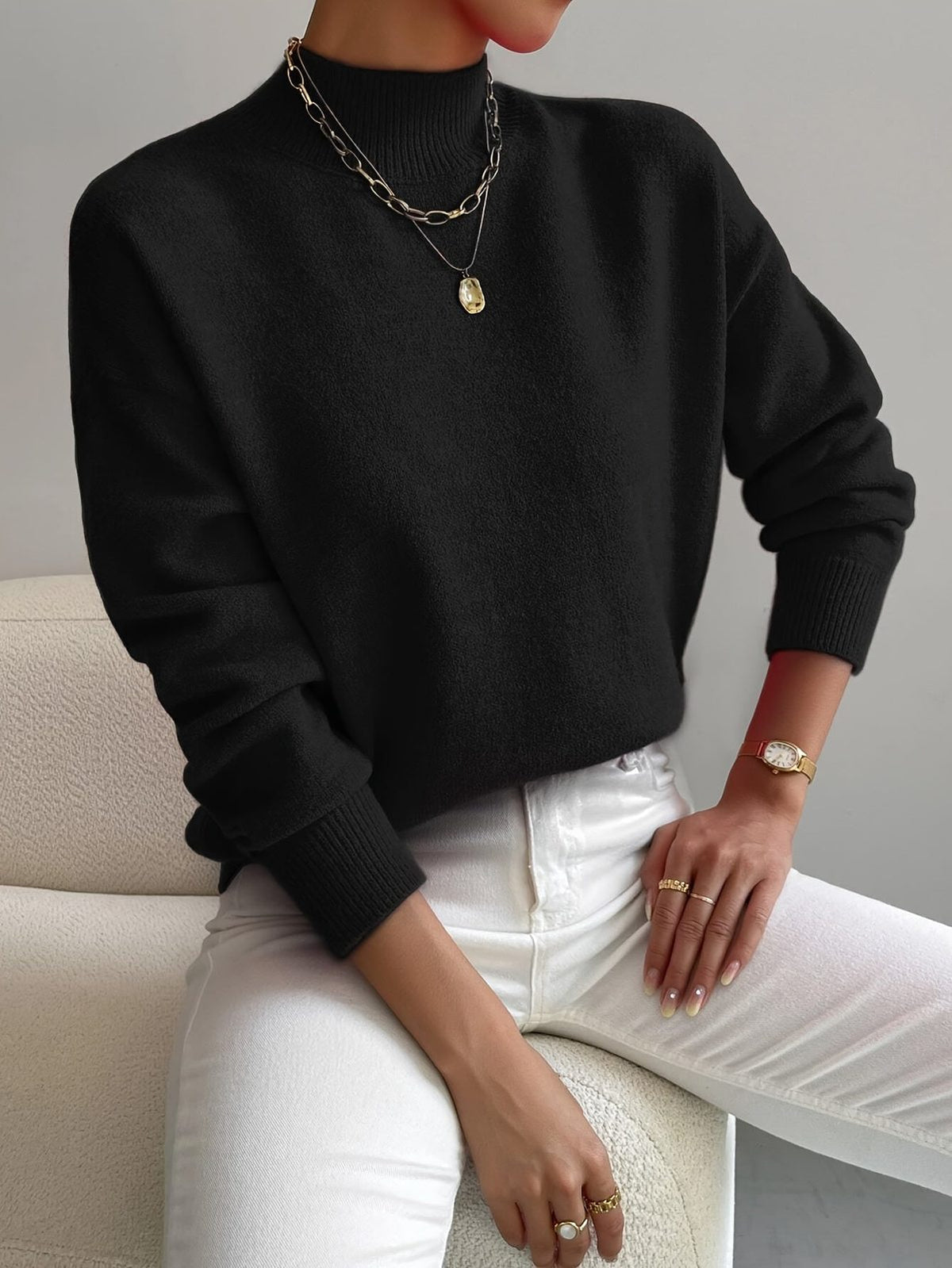 Women's Soft Mock Neck Knit Jumper, Warm and Elegant 5