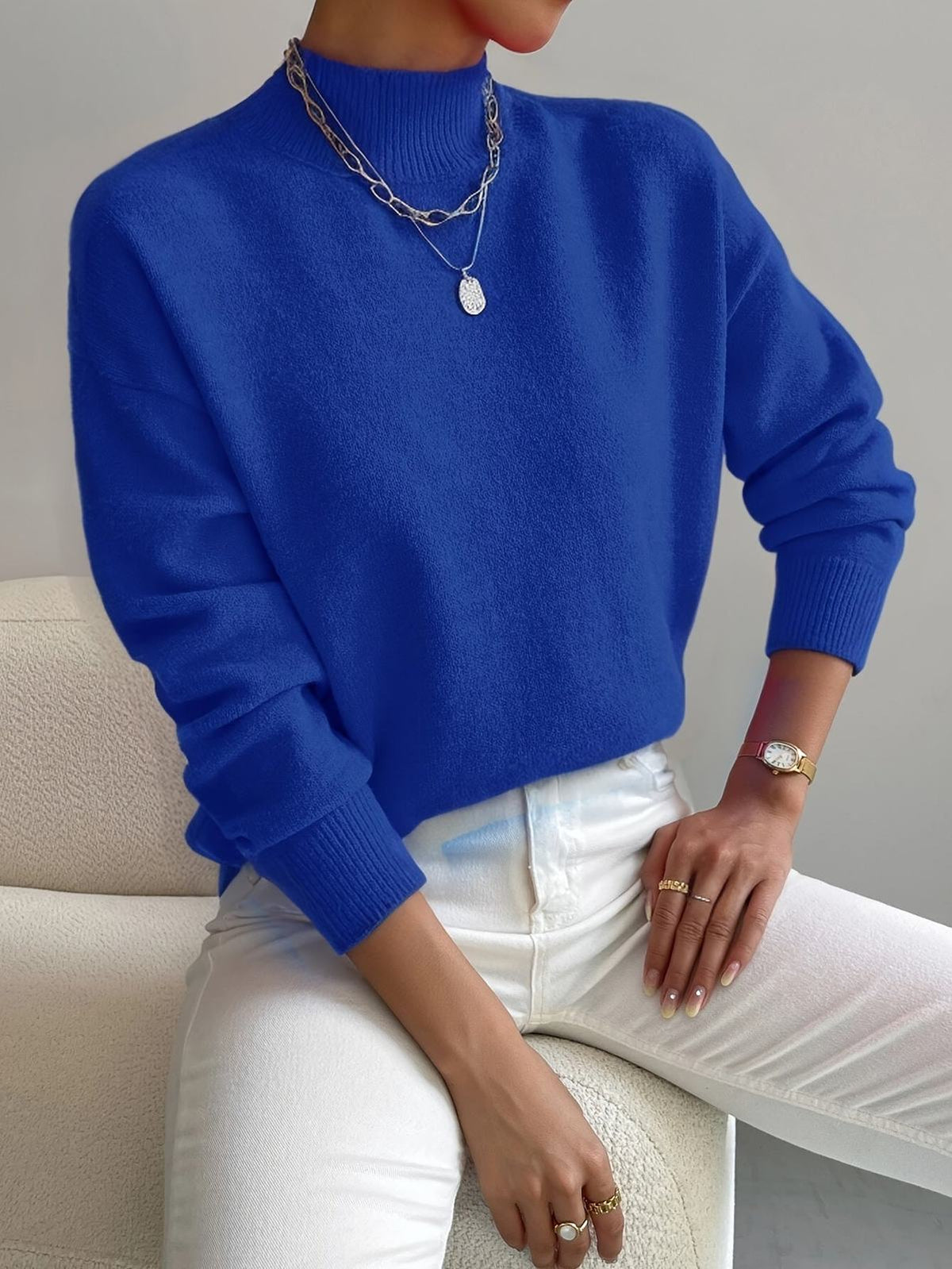 Women's Soft Mock Neck Knit Jumper, Warm and Elegant 7