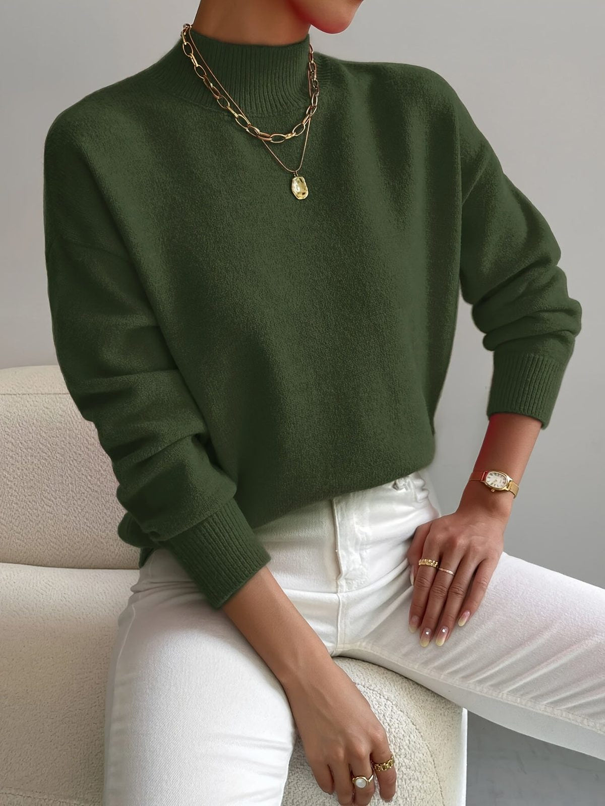 Women's Soft Mock Neck Knit Jumper, Warm and Elegant 8