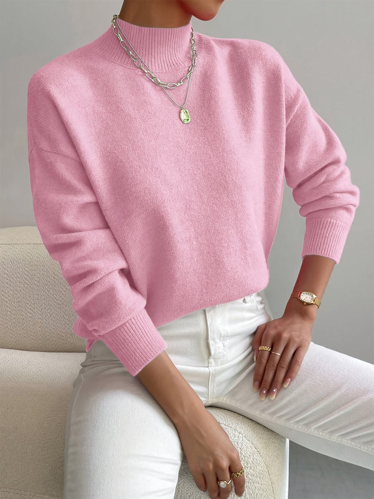 Women's Soft Mock Neck Knit Jumper, Warm and Elegant 3