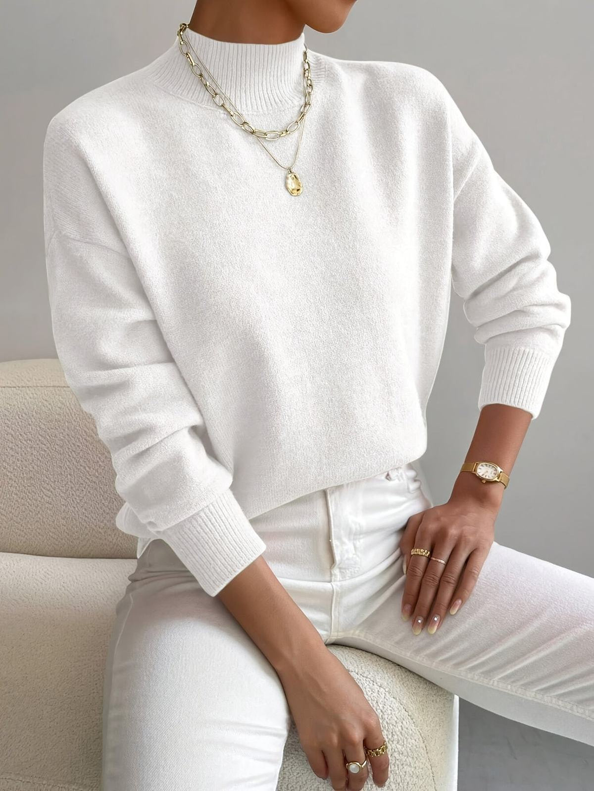 Women's Soft Mock Neck Knit Jumper, Warm and Elegant 2
