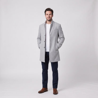 Long Coat for Men, Stand Collar Slim Fit Overcoat 1