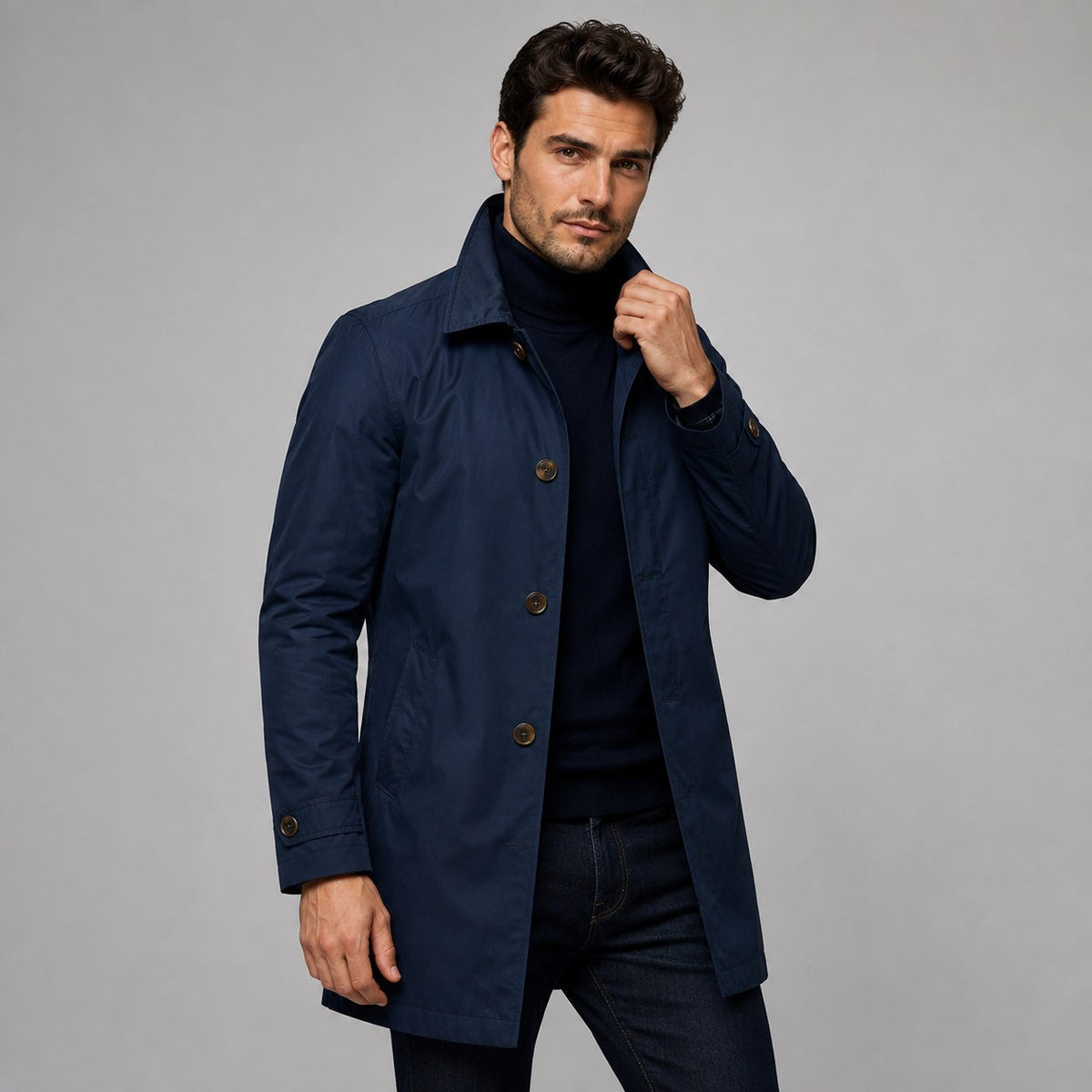Men's Tailored Longline Coat with Classic Button Front 2