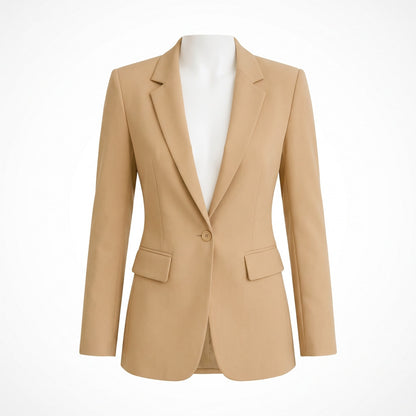 Tailored Fitted Blazer with Single Button and Notch Lapels 1
