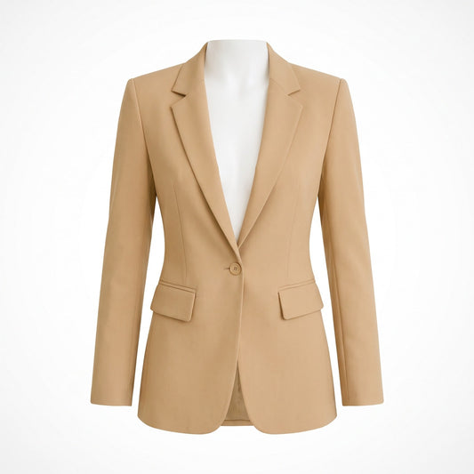 Tailored Fitted Blazer with Single Button and Notch Lapels 1