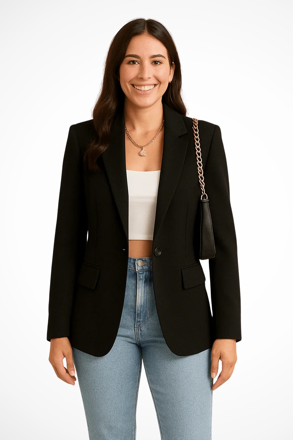 Tailored Fitted Blazer with Single Button and Notch Lapels Black 2